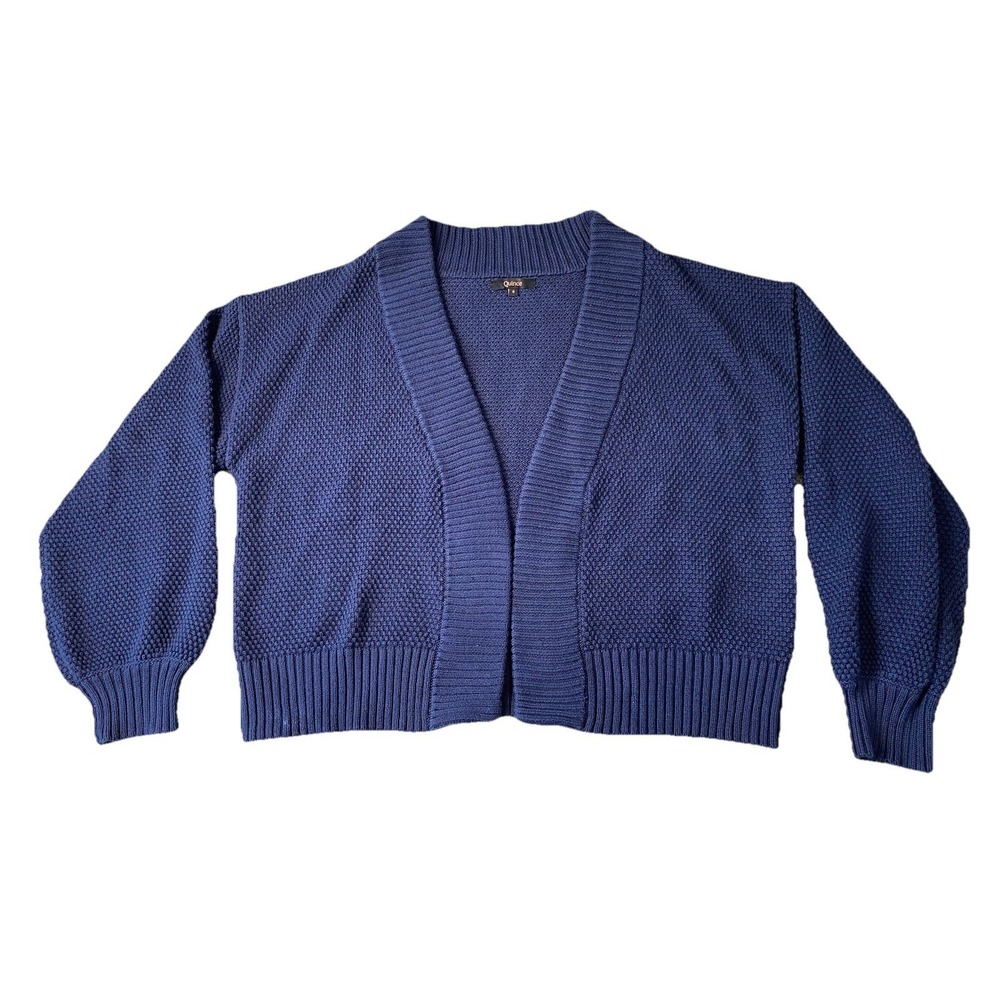 Quince Women 100% Organic Cotton Waffle Stitch Open Cardigan Navy Blue Small - Picture 3 of 10